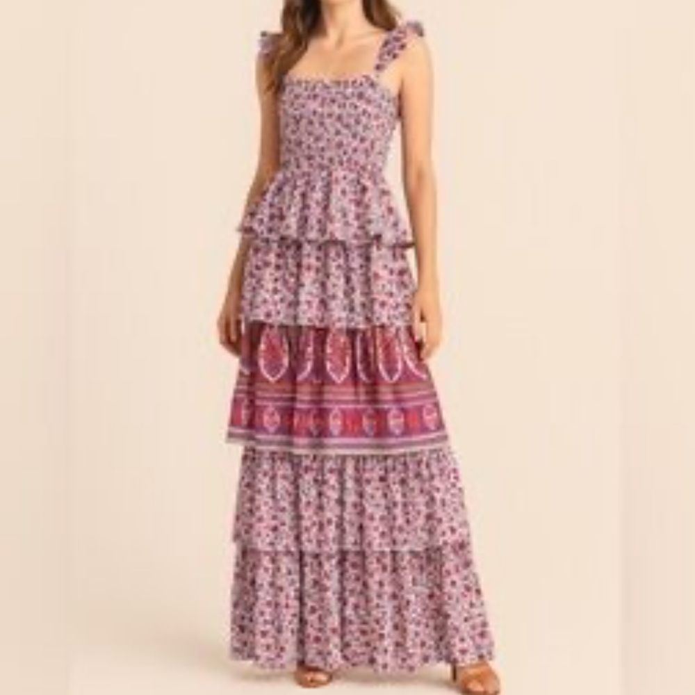 Abel The Label Secret Romance Tiered Maxi Dress Floral Size Medium
